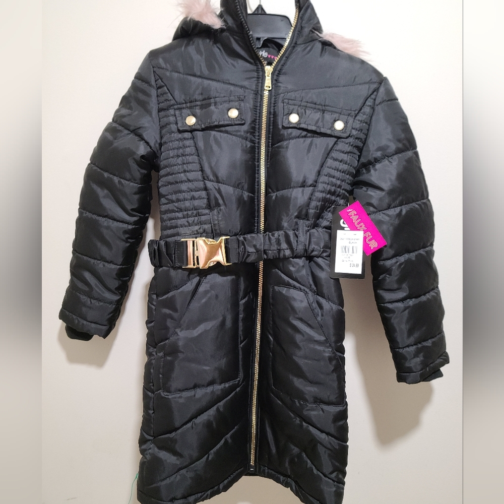 Faux Fur Black Kids Jacket - Picture 2 of 3